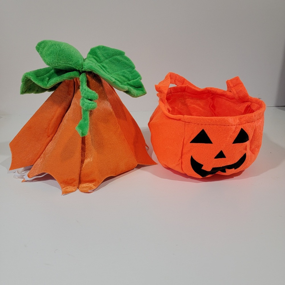 Baby Halloween Pumpkin Costume Set Jack-O-Lantern Basket and Stem Hat Orange